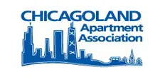 A blue and white logo of the chicagoland apartment association.